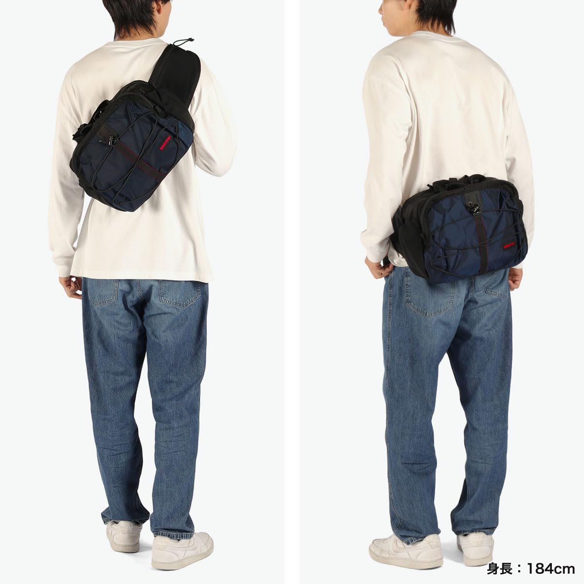 Briefing Men's Waist Bag, Shoulder Bag, 2-Way Waist Bag, Black x Navy, One Size