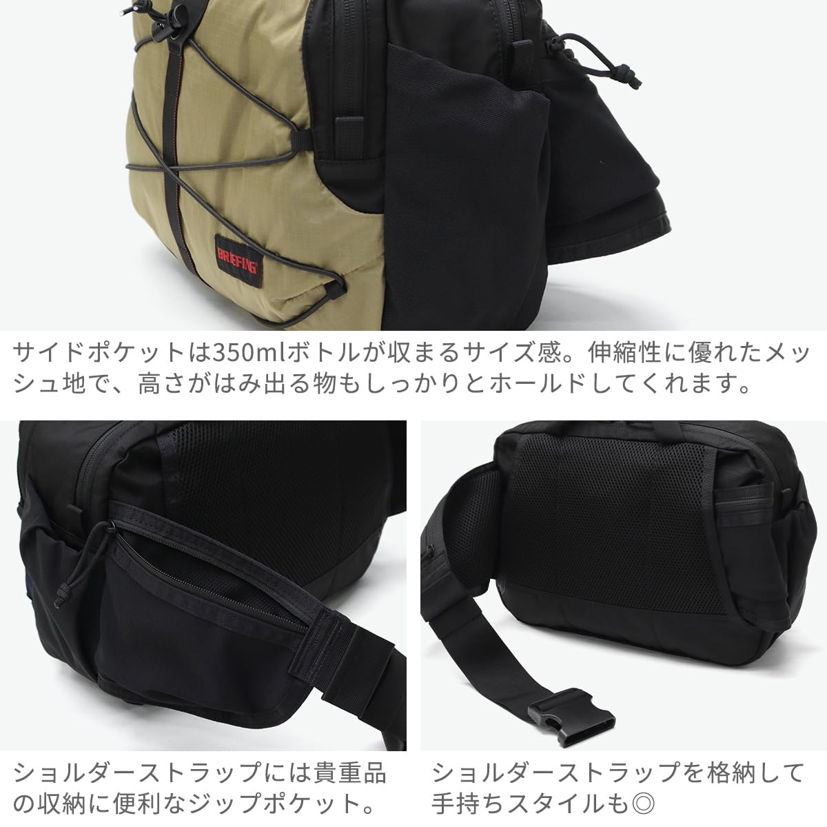 Briefing Men's Waist Bag, Shoulder Bag, 2-Way Waist Bag, Black x Navy, One Size